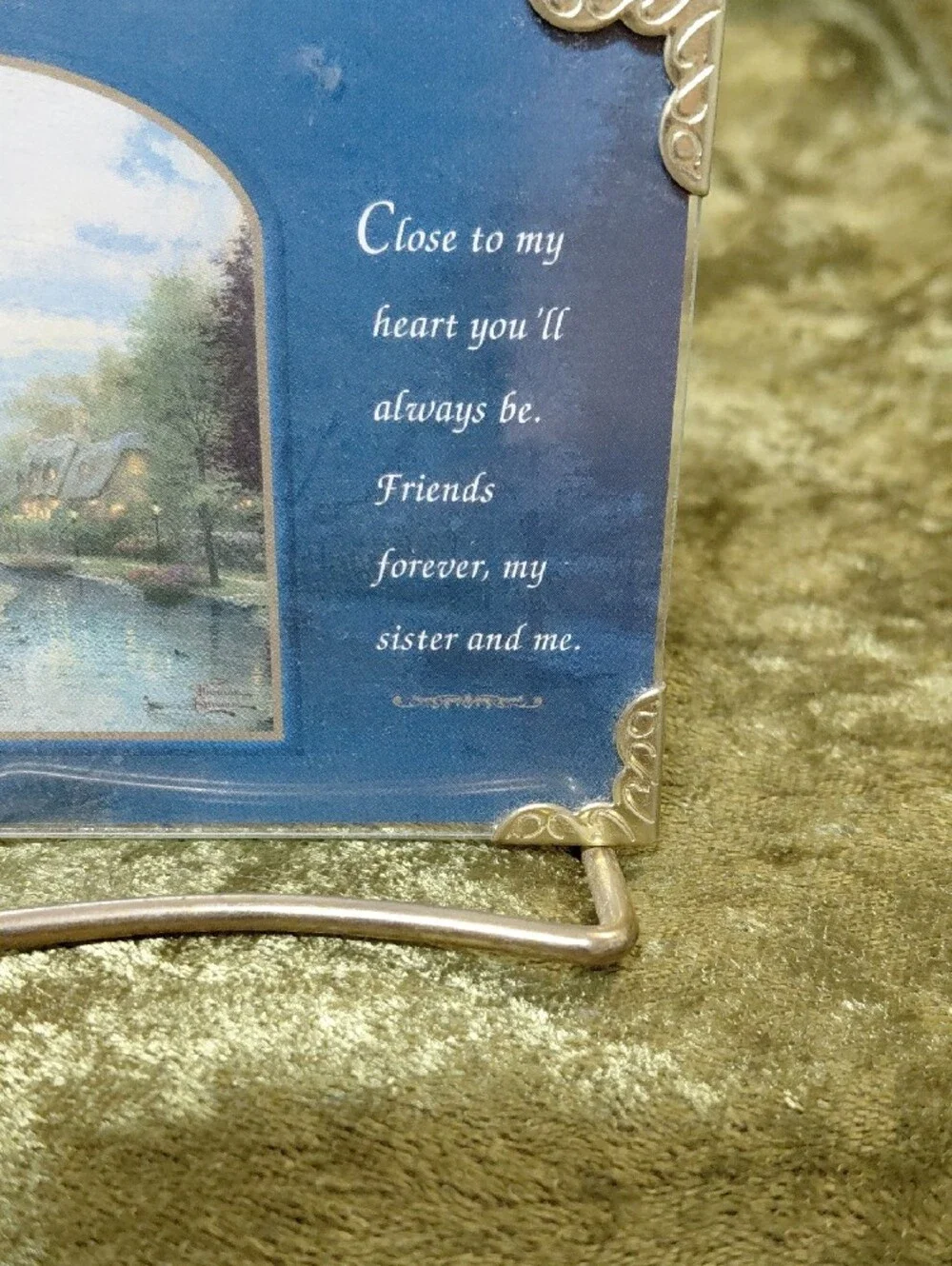 Thomas Kinkade Blue Scenic Sister Plaque with Gold Accents